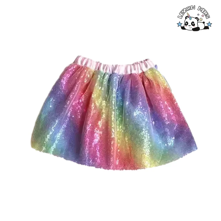 LEZONKIDS - Customizable New Fahion rainbow Color Sequined Elastic Waist Summer Cute Tutu Skirts for Girls Kids